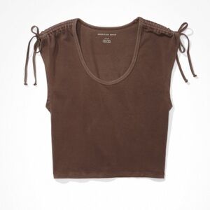 American Eagle Brown Cinch Shoulder Tee